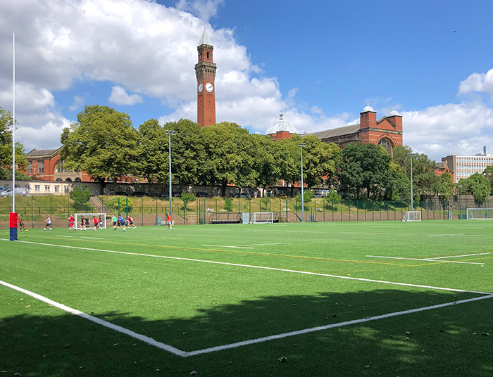 Football being played on the 3G pitch at University of Birmingham