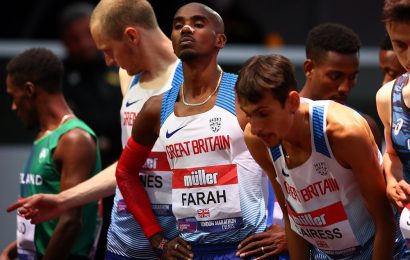 Mo Farah at the Muller British Athletics 10,000m Championships held on the athletics track at the University of Birmingham