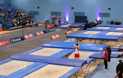 Munrow Arena full of trampolines for an event