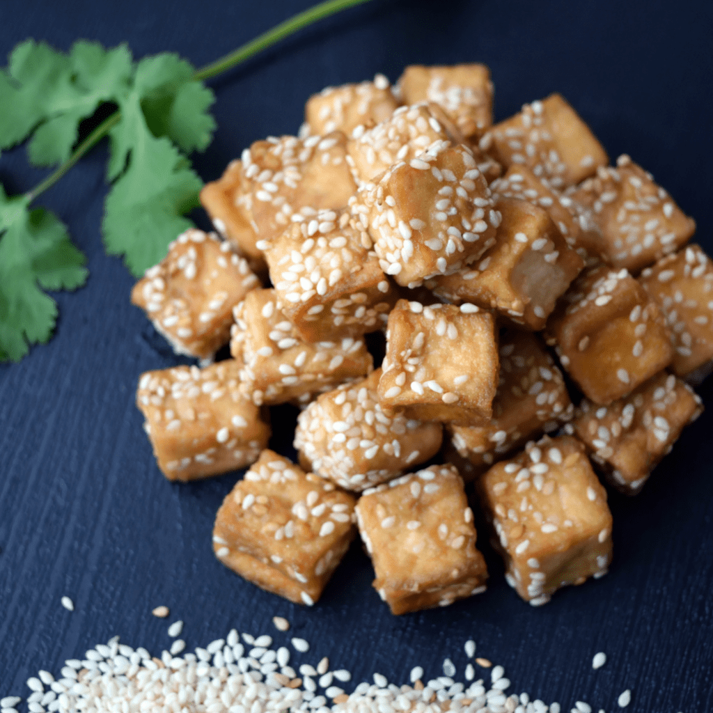 Pieces of tofu with sesame