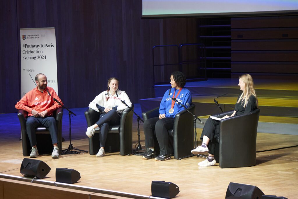 Hannah England interviewing Dean Miller, Maddie Down and Didi Okoh